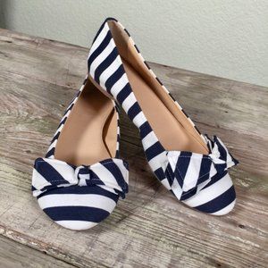J Crew flats navy stripe bow canvas nautical 8.5
